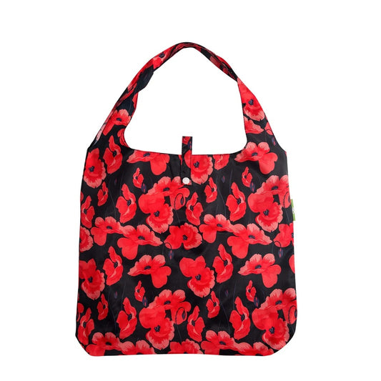 Eco Chic Foldable Reusable Shopping Bag Poppies Navy (EC-A86NY)