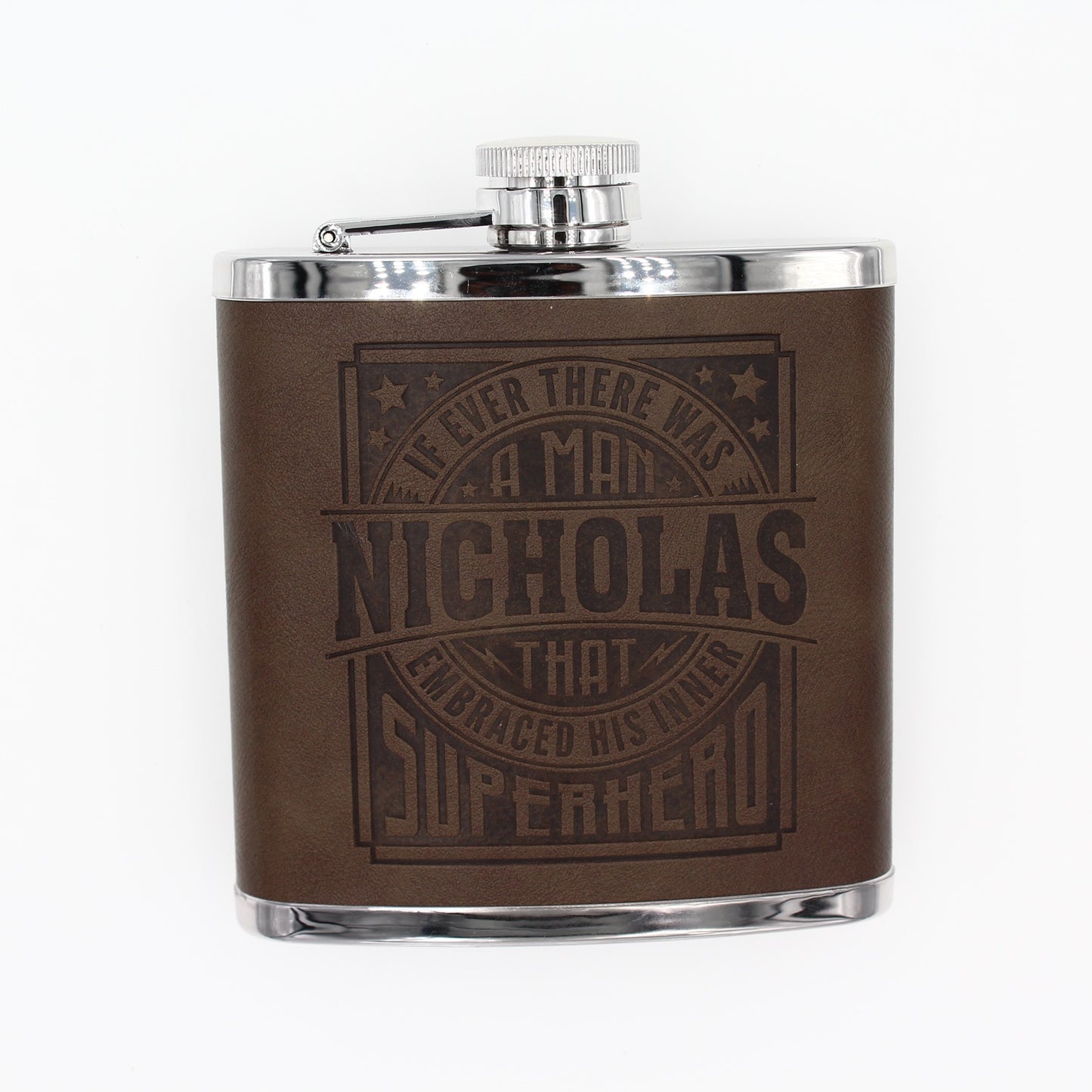 Top Bloke Mens Gift Hip Flask for Him - Treat for "Nicholas"