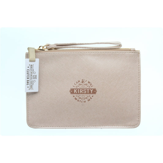 Clutch Bag With Handle & Embossed Text "Kirsty"