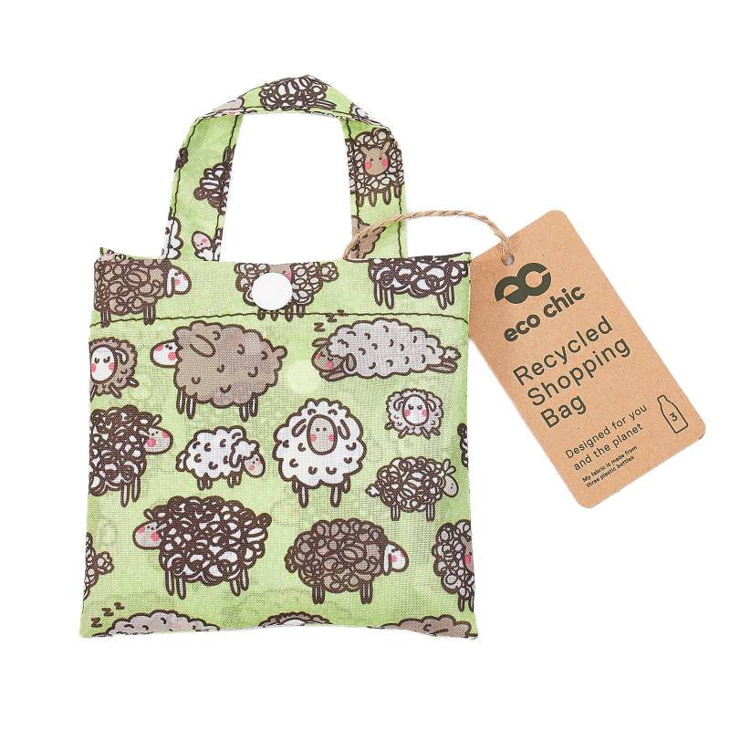 New Eco Chic 100% Recycled Foldable Cute Sheep Print Reusable Shopper Bag [EC-A44GN]