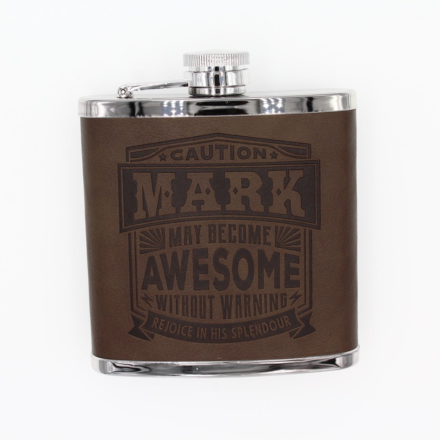 Top Bloke Mens Gift Hip Flask for Him - Treat for "Mark"