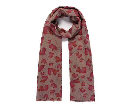 Double sided hearts and polka dot print long scarf
