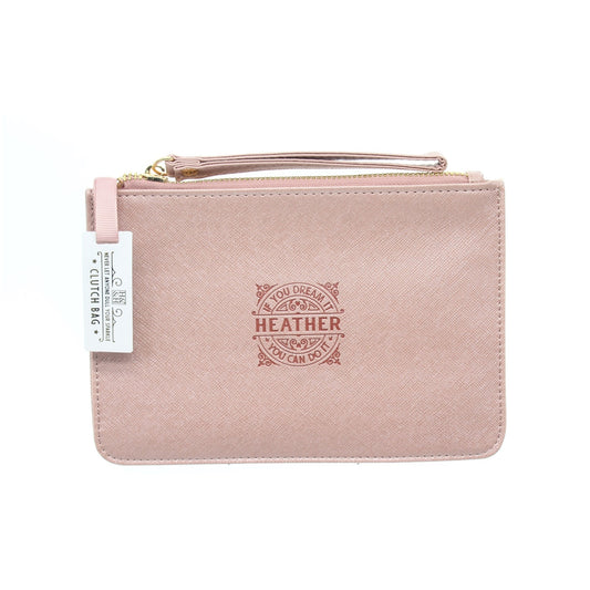Clutch Bag With Handle & Embossed Text "Heather"