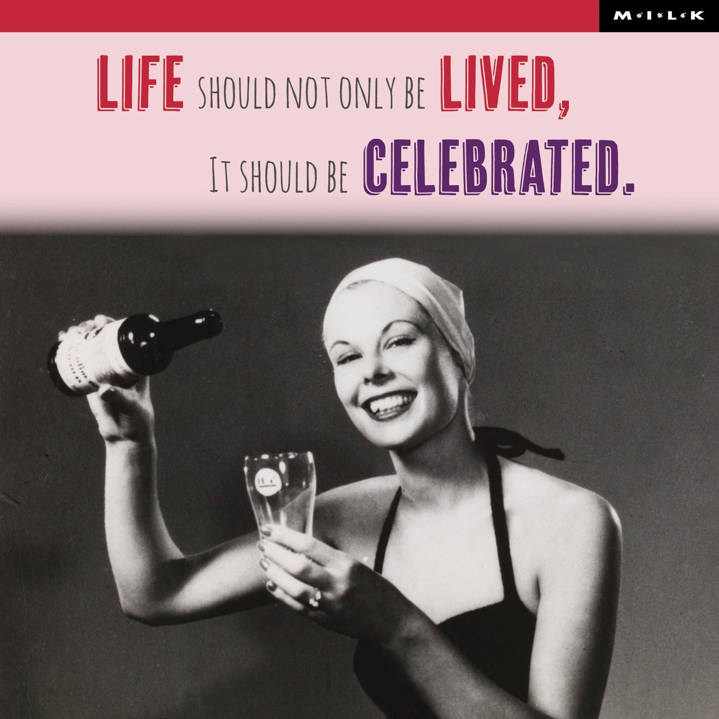 M.I.L.K Friendship Family Love & Laughter Lady In Swimsuit Pouring Beer