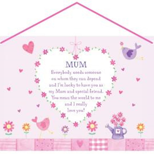 Hang Ups Mum - Rolled Tin Plaque with Coloured Cord