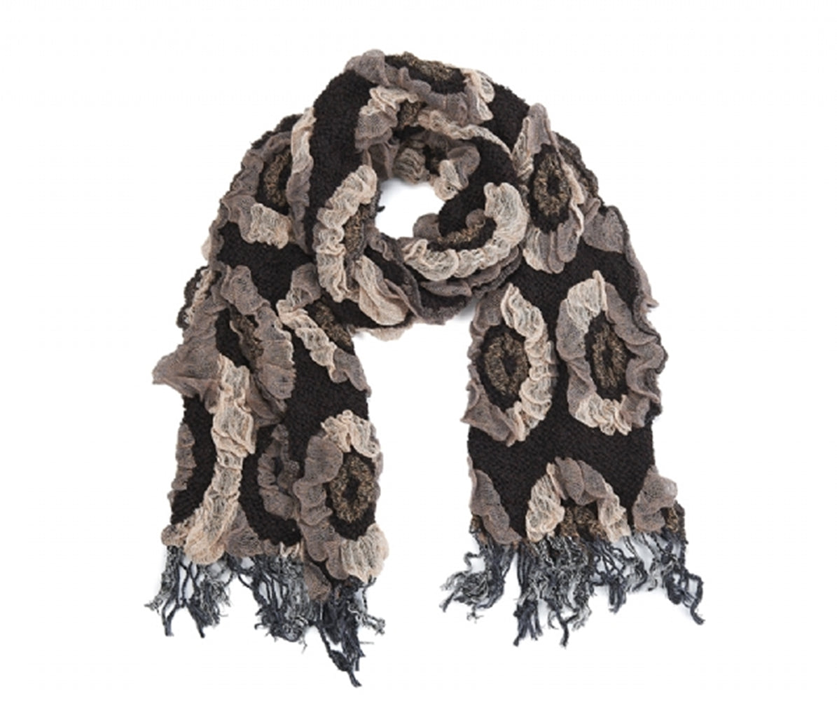 Textured Swirl Pattern Brown Mix Scarf