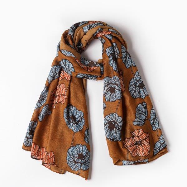 Jennifer Mustard/Zebra Poppies Print Scarf Made From Recycled Bottles