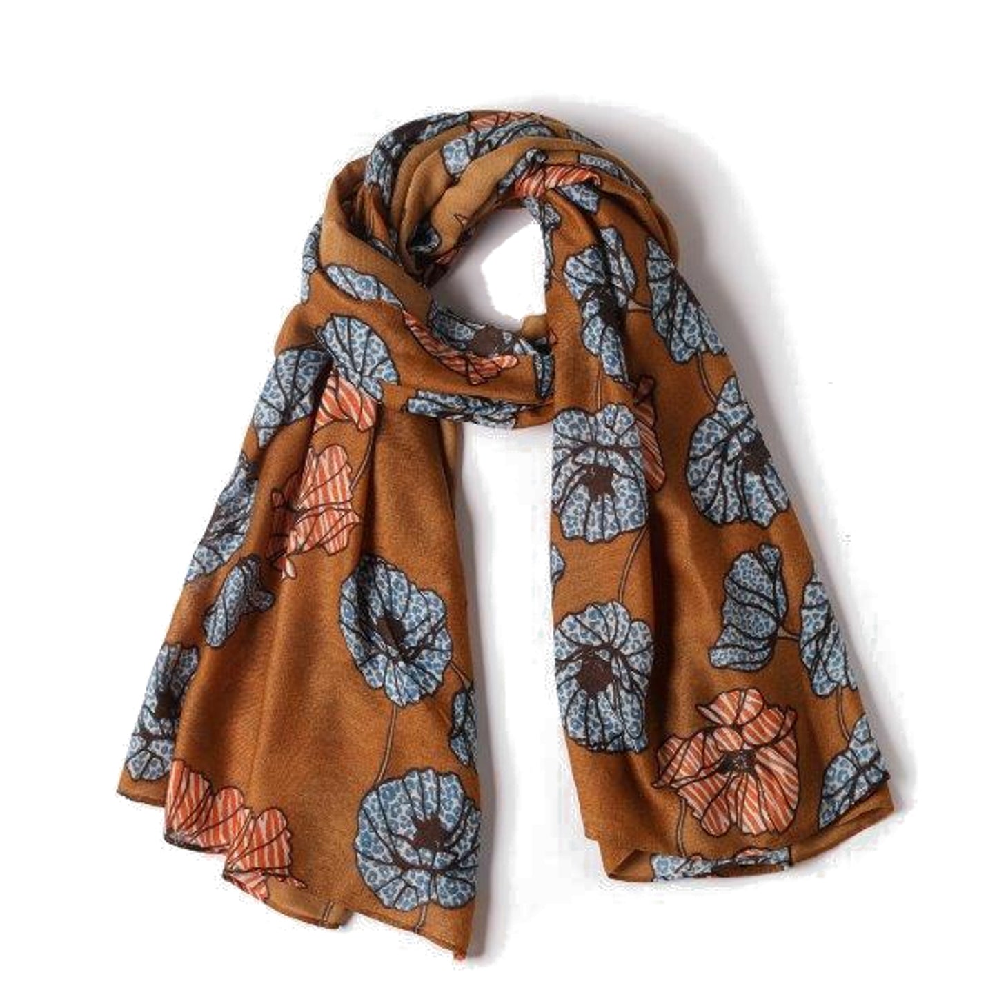 Jennifer Mustard/Zebra Poppies Print Scarf Made From Recycled Bottles