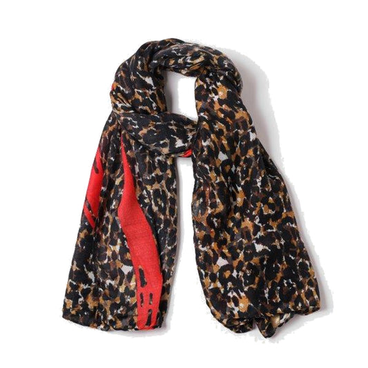 Lara Red/Love Leopard Print Scarf Made From Recycled Bottles