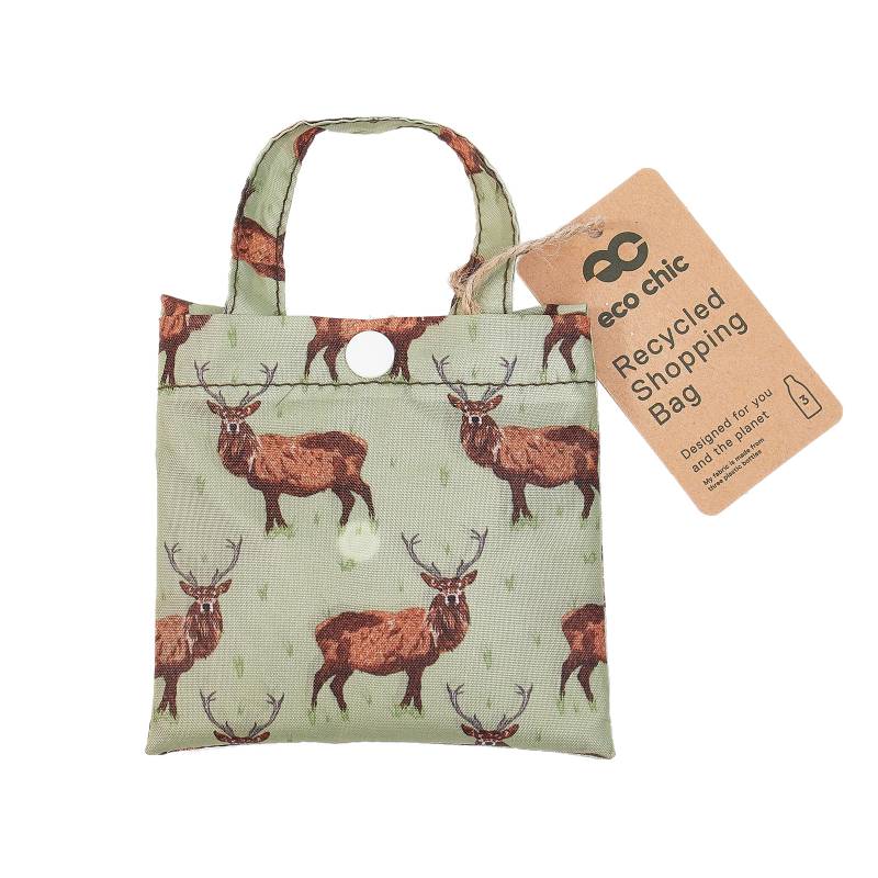 New Eco Chic 100% Recycled Foldable Stag Print Reusable Shopper Bag [EC-A46GN]