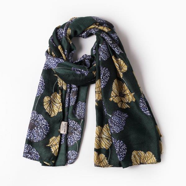 Jennifer Teal/Zebra Poppies Print Scarf Made From Recycled Bottles