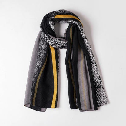 Sophie Black/Snake Block Print Scarf Made From Recycled Bottles