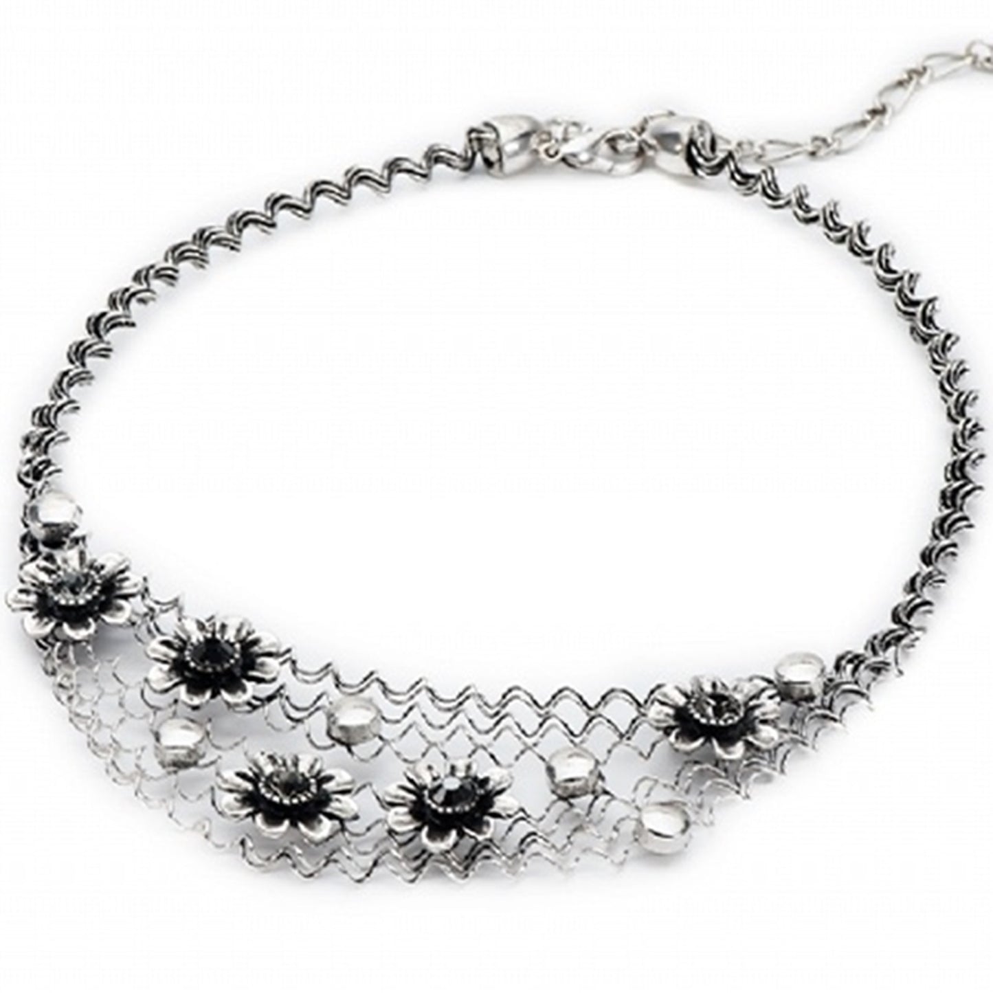 Zig zag wire necklace with stone and flower trims