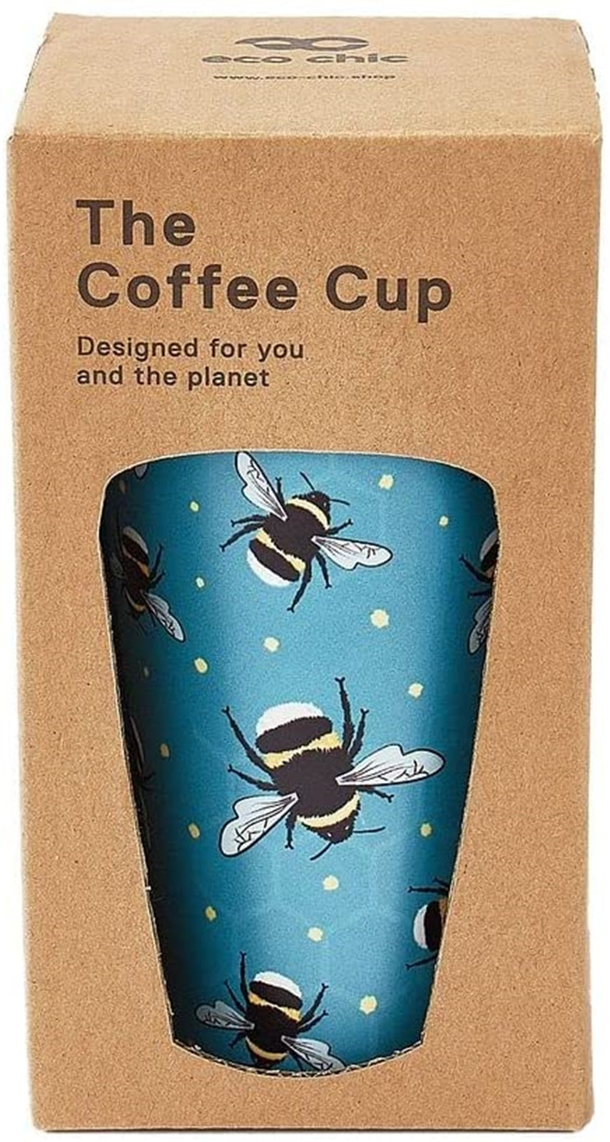 Eco Chic Reusable Thermal Coffee Cup | Stainless Steel Insulated Travel Mug with Leakproof Lid | Eco-Friendly and Reusable for Hot & Cold Drinks (Blue Bee, 380ml/13oz)