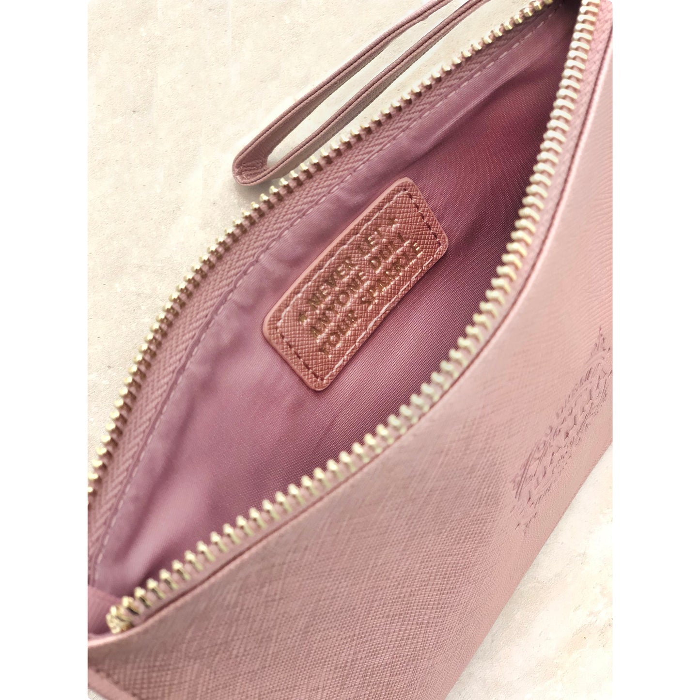 Clutch Bag With Handle & Embossed Text "Lucy"