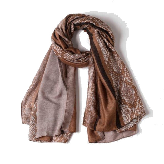 Sophie Camel/Snake Block Print Scarf Made From Recycled Bottles