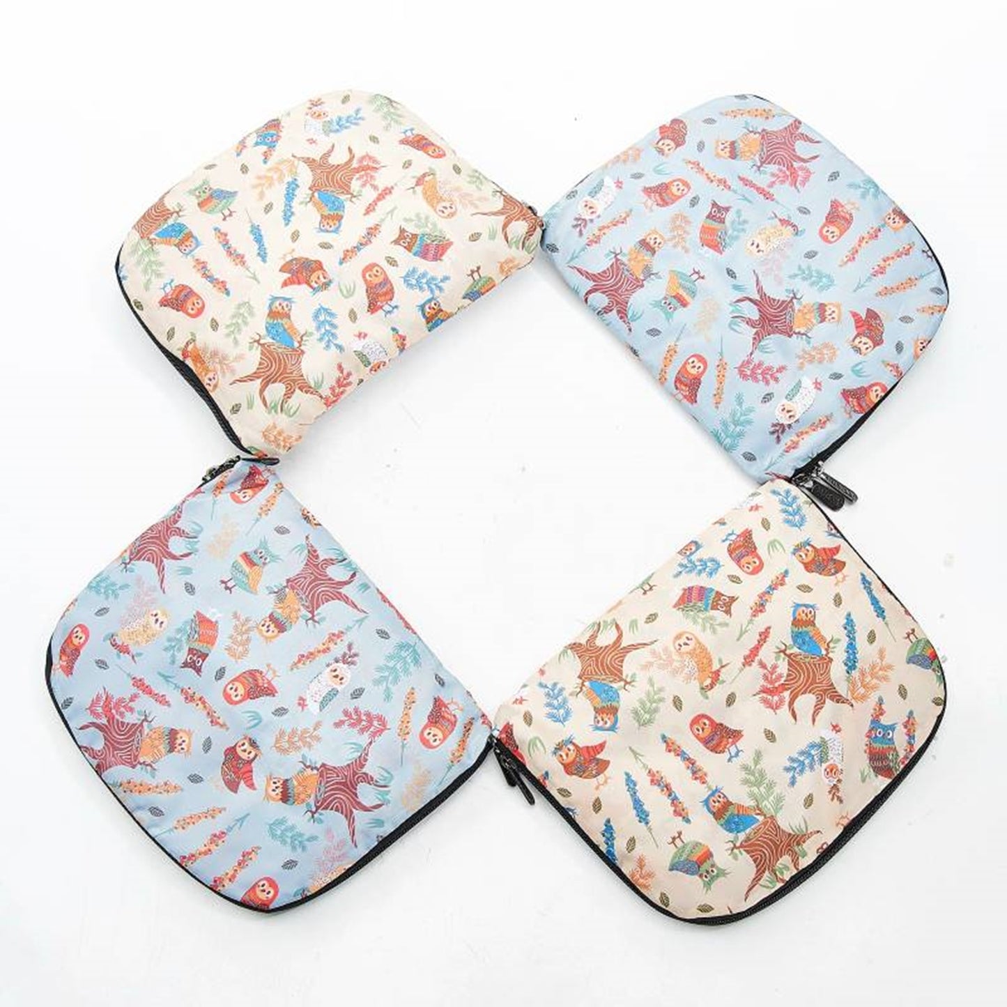 ECO CHIC Foldaway Back Pack/School Bag/Shopping Bag - Made From Recycled Plastic Bottles - Owls (Blue)