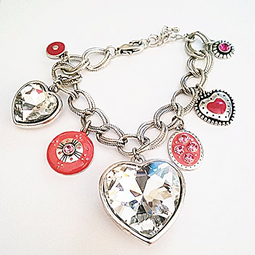Crystal Hearts & Pink Disc Bracelet large links