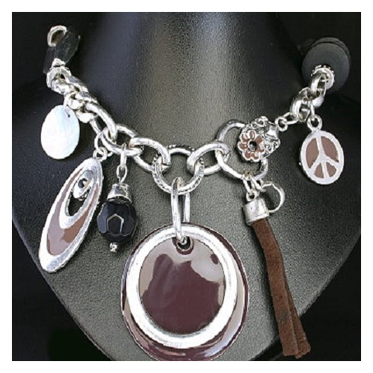 Chunky Carm Necklace Peace symbol discs and beads