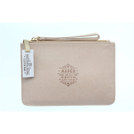 Clutch Bag With Handle & Embossed Text "Alice"