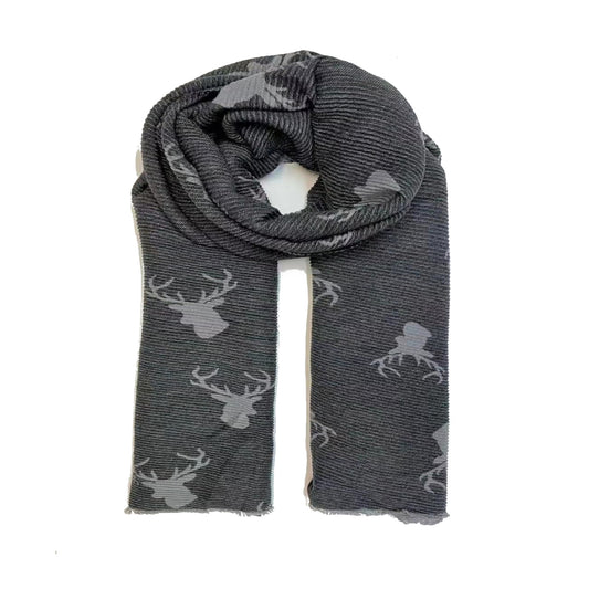 Reversible Black/Grey Stag Print Scarf