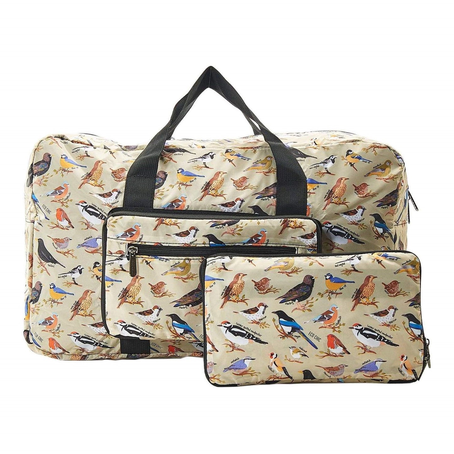 Eco Chic Lightweight Foldable Holdall Wild Birds (Green)