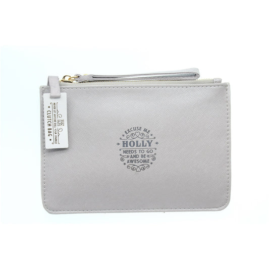 Clutch Bag With Handle & Embossed Text "Holly"