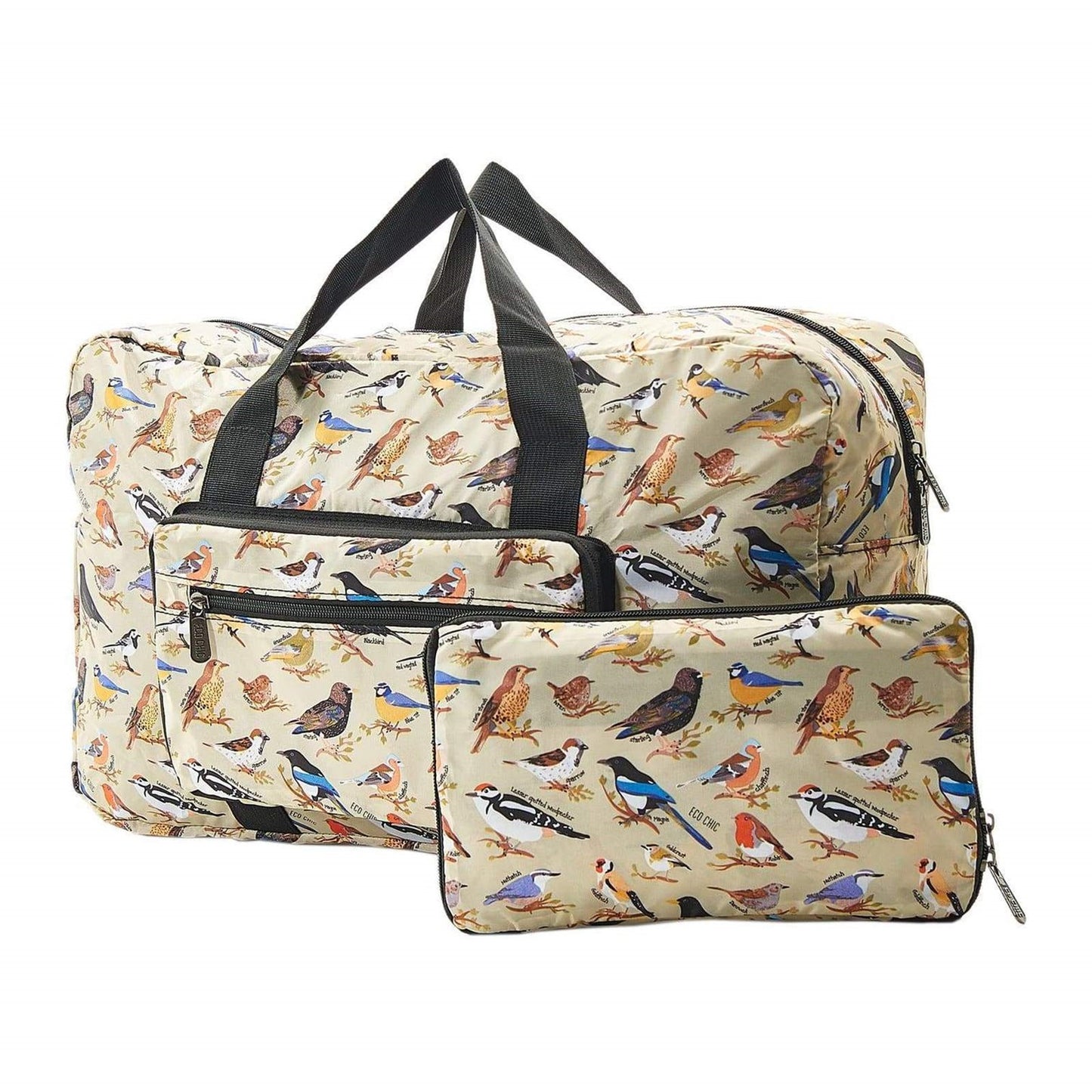 Eco Chic Lightweight Foldable Holdall Wild Birds (Green)