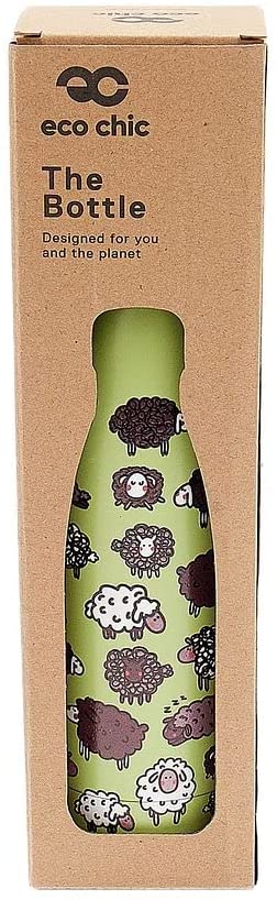 Eco Chic Reusable Thermal Bottle | Stainless Steel Insulated Travel Bottle with Leakproof Lid | Eco-Friendly and Reusable for Hot & Cold Drinks (Green Sheep, 500ml/17oz)