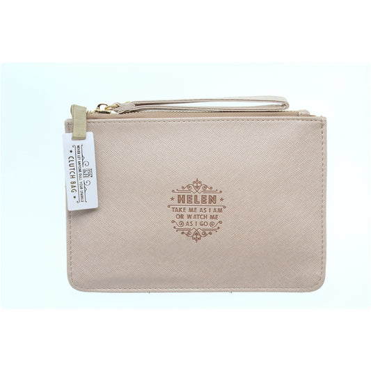 Clutch Bag With Handle & Embossed Text "Helen"