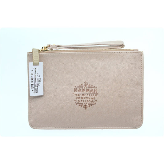Clutch Bag With Handle & Embossed Text "Hannah"