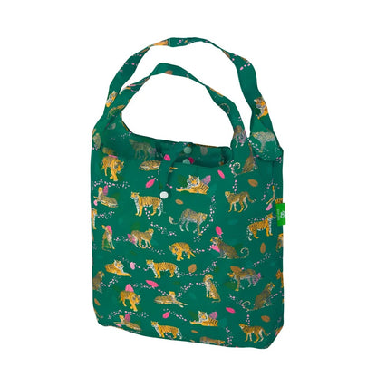 Eco Chic Lightweight Foldable Reusable Shopping Bag (Big Cat Green)
