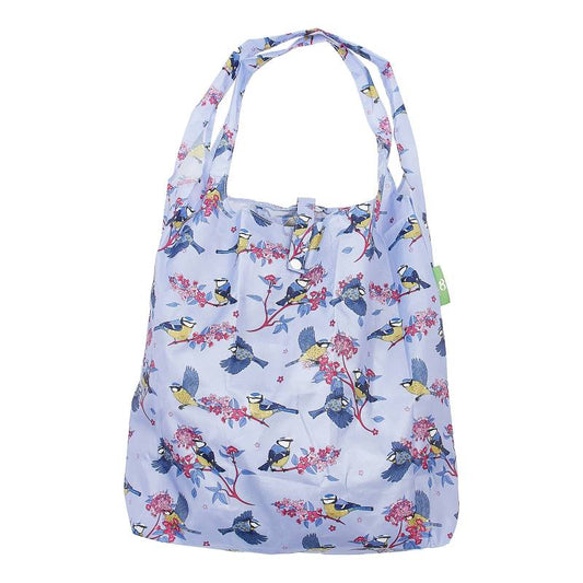 Eco Chic Lightweight Foldable Reusable Shopping Bag (Blue Tits Lilac)
