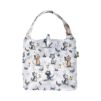 Eco Chic Lightweight Foldable Reusable Shopping Bag Whimsy Cats White (EC-A111WT)