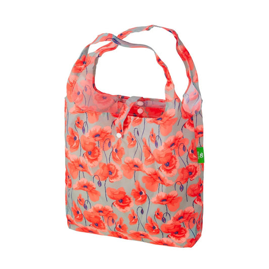 Eco Chic Foldable Reusable Shopping Bag Poppies Grey (EC-A86GY)