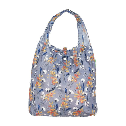Eco Chic Foldable Reusable Shopping Bag Flowers Grey  (EC-A67GY)