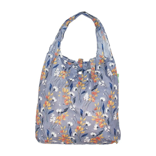 Eco Chic Foldable Reusable Shopping Bag Flowers Grey  (EC-A67GY)
