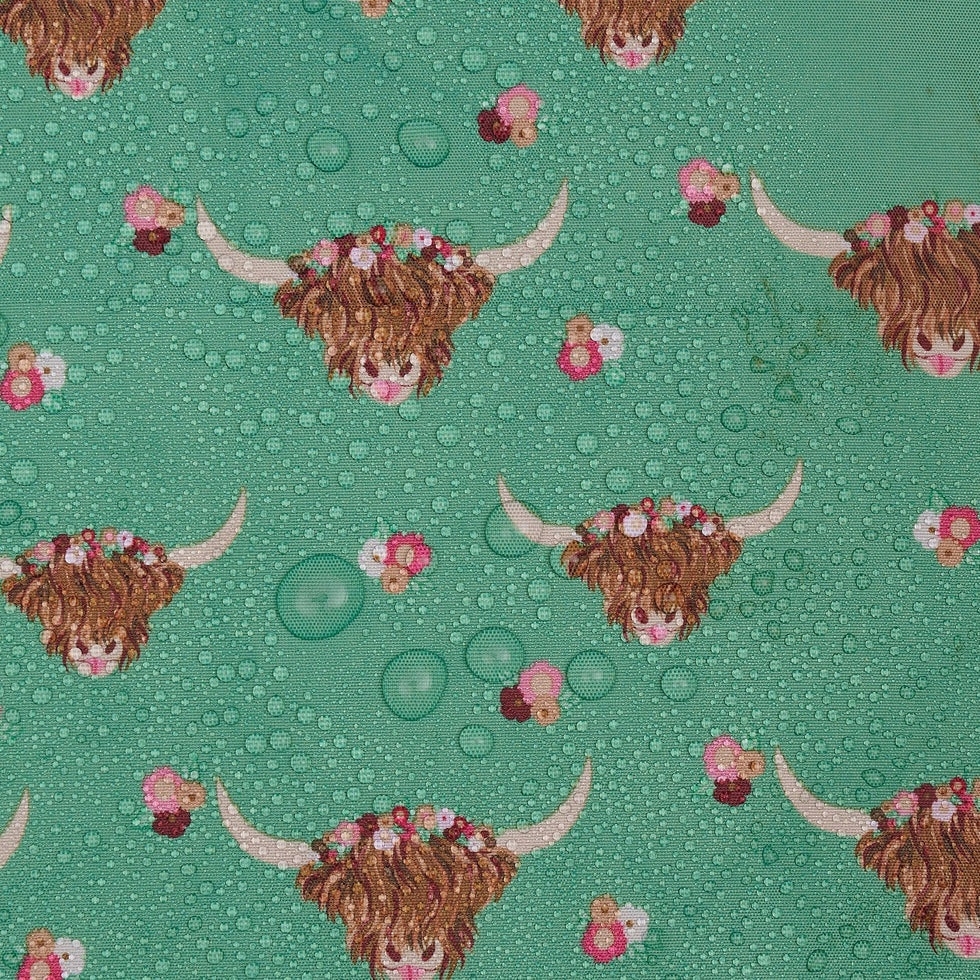 Eco Chic Lightweight Foldable Reusable Shopping Bag (Floral Highland Cow Green)