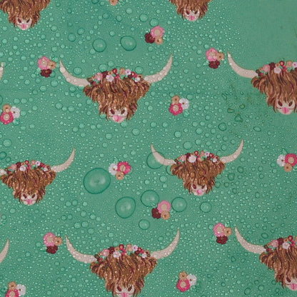 Eco Chic Lightweight Foldable Reusable Shopping Bag (Floral Highland Cow Green)