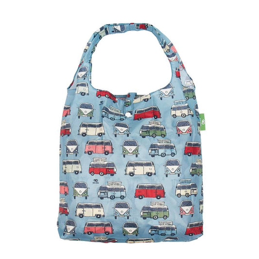 Eco Chic Lightweight Foldable Reusable Shopping Bag (Campervan Blue)