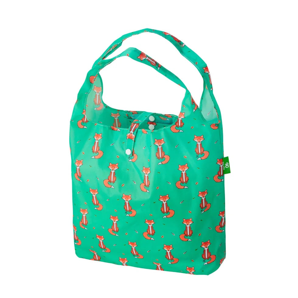 Eco Chic Lightweight Foldable Reusable Shopping Bag (Foxes Green)