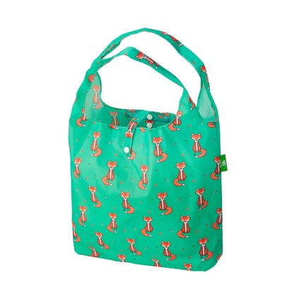 Eco Chic Lightweight Foldable Reusable Shopping Bag (Foxes Green)