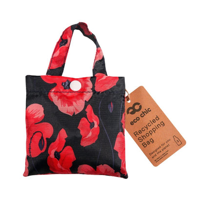 Eco Chic Foldable Reusable Shopping Bag Poppies Navy  (EC-A86NY)