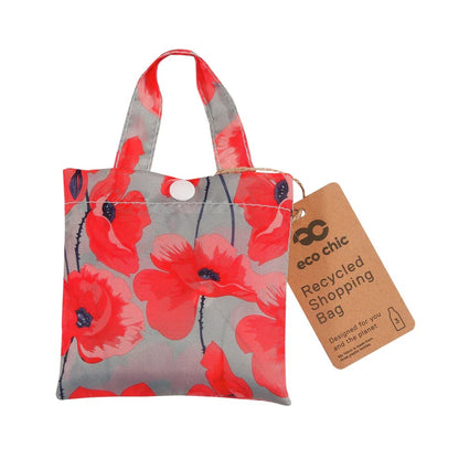 Eco Chic Foldable Reusable Shopping Bag Poppies Grey (EC-A86GY)