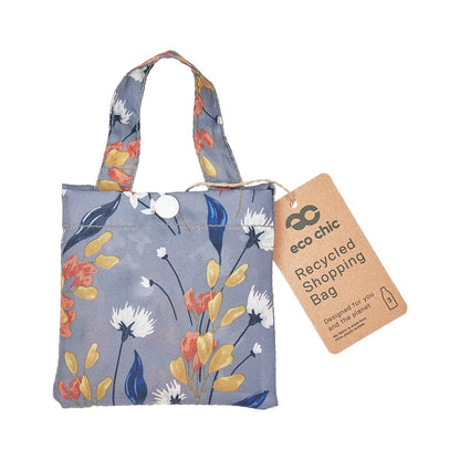 Eco Chic Foldable Reusable Shopping Bag Flowers Grey  (EC-A67GY)