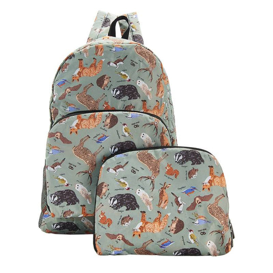 ECO CHIC Foldaway Back Pack/School Bag/Shopping Bag - Made From Recycled Plastic Bottles - Woodland (Olive)
