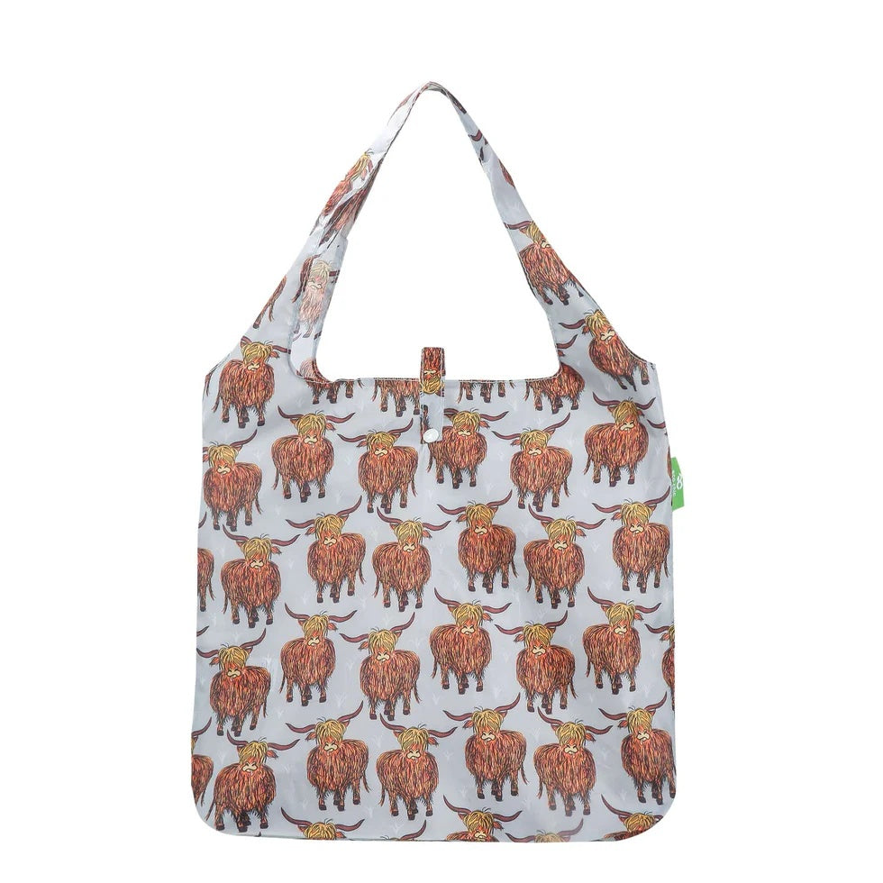 Eco Chic Foldable Reusable Shopping Bag Highland Cow Grey (EC-A26GY)