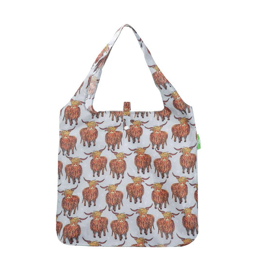 Eco Chic Foldable Reusable Shopping Bag Highland Cow Grey (EC-A26GY)
