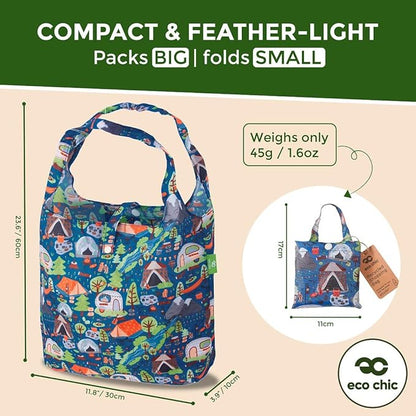 Eco Chic Lightweight Foldable Reusable Shopping Bag (Foxes Green)