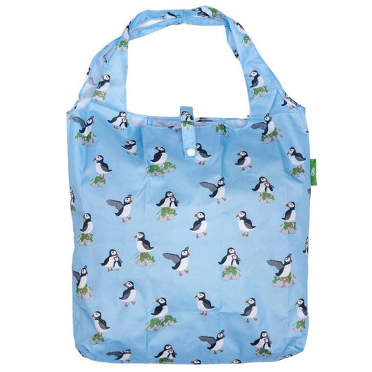 Eco Chic Lightweight Foldable Reusable Shopping Bag (Multi Puffin Blue)